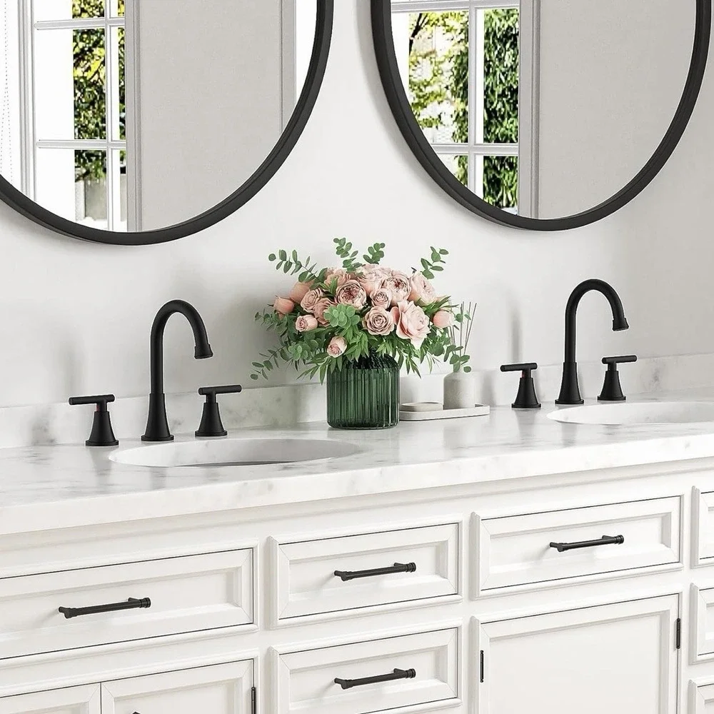 (2 Pack) Bathroom Faucets for 2 or 3 Hole Sink with Pop-Up Drain - Matte Black